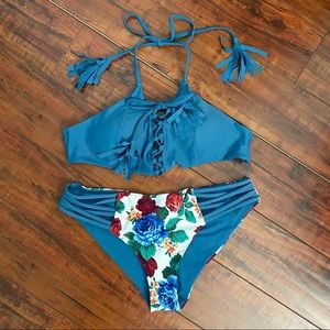 Cupshe Blue Tie Floral Bikini